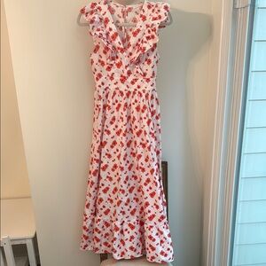 Floral Ruffle Dress - White and Red